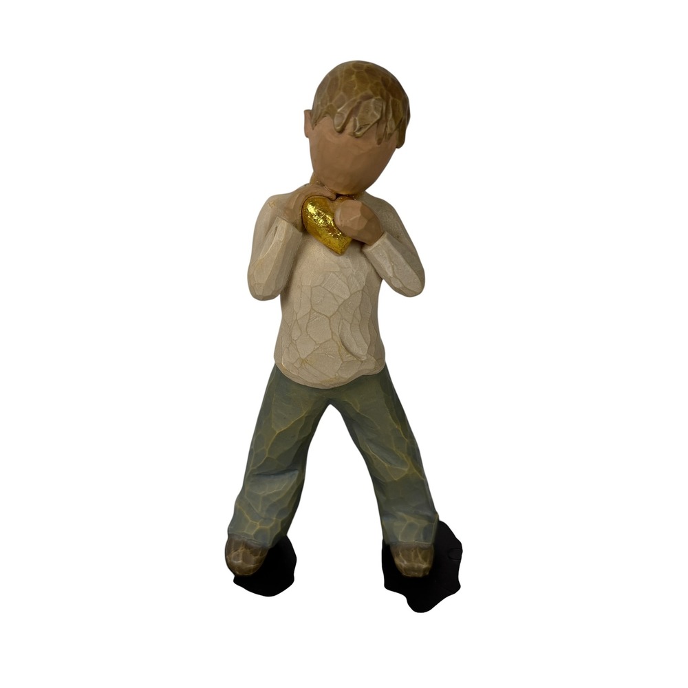 Willow Tree Happiness Boy Figurine Gold‎ Heart Susan Lordi 2004 Resin 5.5" Decor